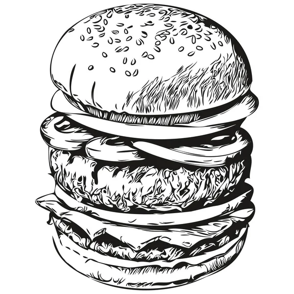 Burger Sketch Hand Drawing Wildlife Vintage Engraving Style Vector Illustration — Stock Vector