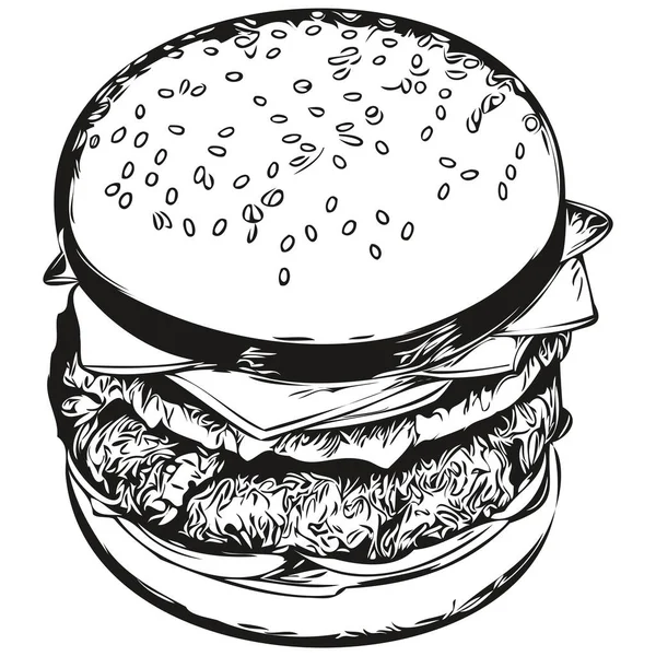 Croquis Hamburger Dessin Main Faune Style Gravure Vintage Illustration Vectorielle — Image vectorielle
