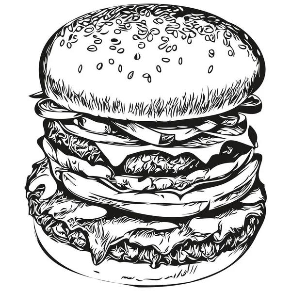 Esboço Hambúrguer Desenho Manual Vida Selvagem Estilo Gravura Vintage Hambúrguer —  Vetores de Stock