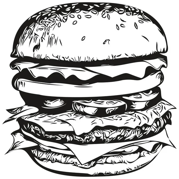 Burger Σκίτσα Περίγραμμα Διαφανές Φόντο Ζωγραφισμένα Στο Χέρι Hamburge Εικόνα — Διανυσματικό Αρχείο