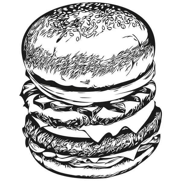 Burger Sketch Dibujo Mano Vida Silvestre Estilo Grabado Vintage Hamburguesa — Vector de stock