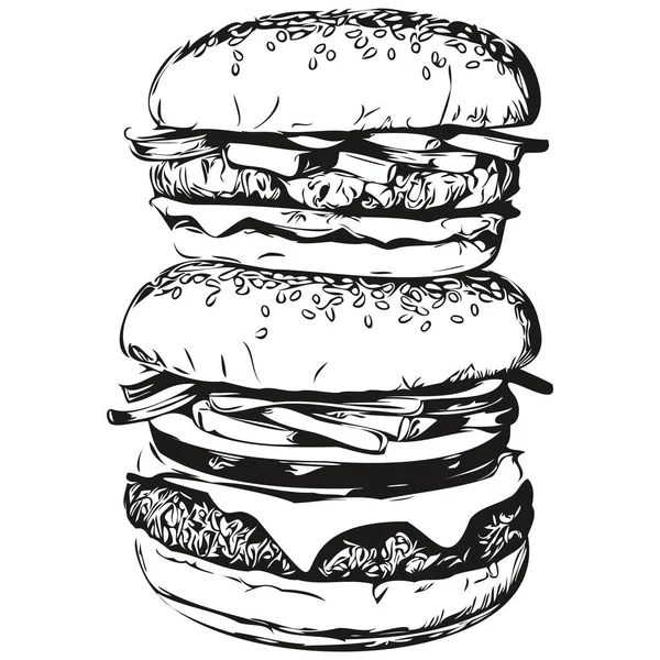 Croquis Hamburger Contour Avec Fond Transparent Illustration Dessinée Main Hamburge — Image vectorielle