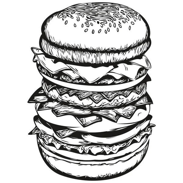 Hambúrguer Esboçado Retrato Gráfico Hambúrguer Fundo Branco Hambúrguer — Vetor de Stock
