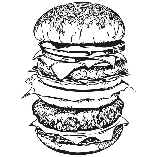 Burger Skizzenhaft Grafisches Porträt Eines Burgers Auf Weißem Hintergrund Hamburge — Stockvektor