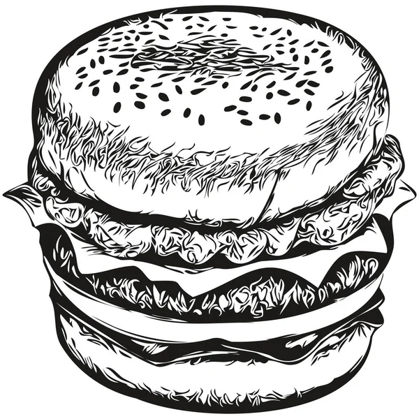 Hambúrguer Esboçado Retrato Gráfico Hambúrguer Fundo Branco Hambúrguer — Vetor de Stock