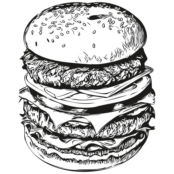 Burger Skizzenhaft Grafisches Porträt Eines Burgers Auf Weißem Hintergrund Hamburge — Stockvektor
