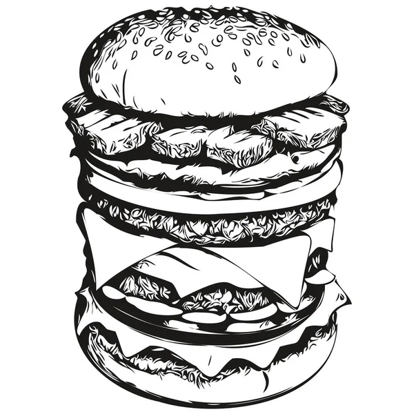 Burger Croquis Portrait Graphique Burger Sur Fond Blanc Hamburge — Image vectorielle