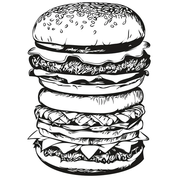 Ескіз Бургер Графічний Портрет Бургер Білому Тлі Гамбургер — стоковий вектор