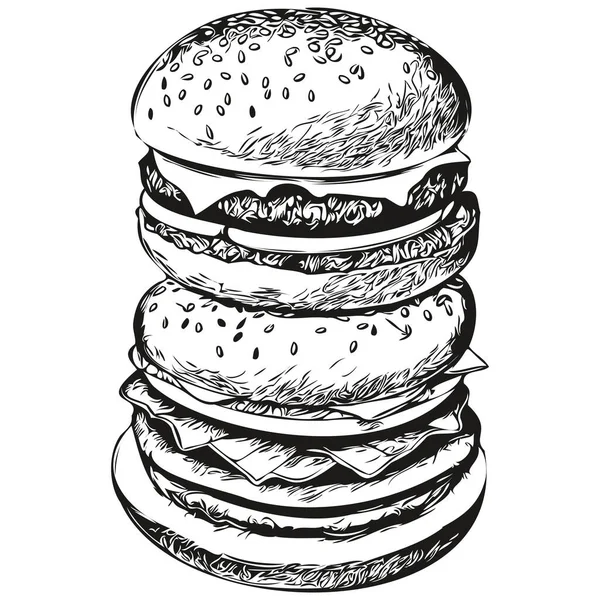 Burger Vázlatos Grafikus Portré Egy Hamburger Fehér Alapon Hamburger — Stock Vector