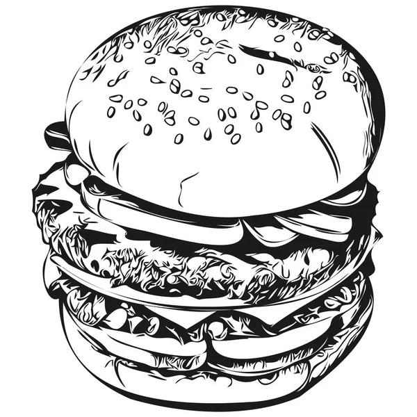 Burger Διάνυσμα Εικονογράφηση Γραμμή Τέχνη Σχέδιο Μαύρο Και Άσπρο Hamburge — Διανυσματικό Αρχείο