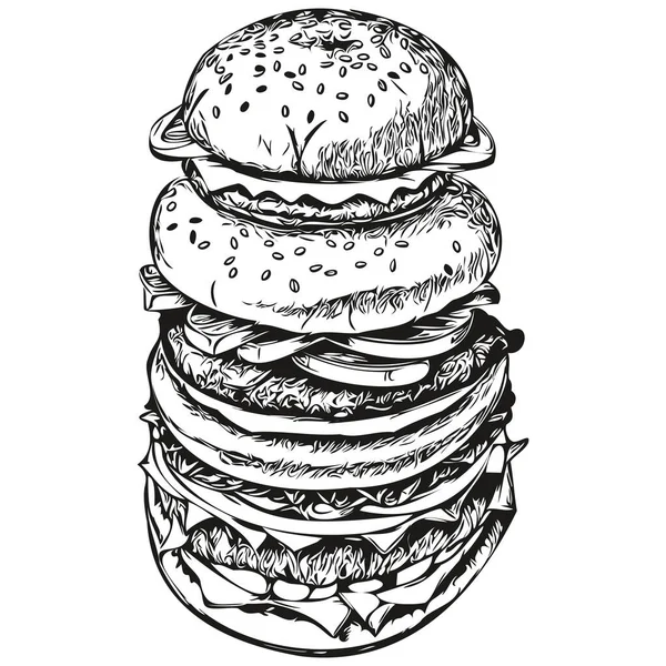 Hamburger Vektör Çizelgesi Çizimi Siyah Beyaz Hamburgerler — Stok Vektör