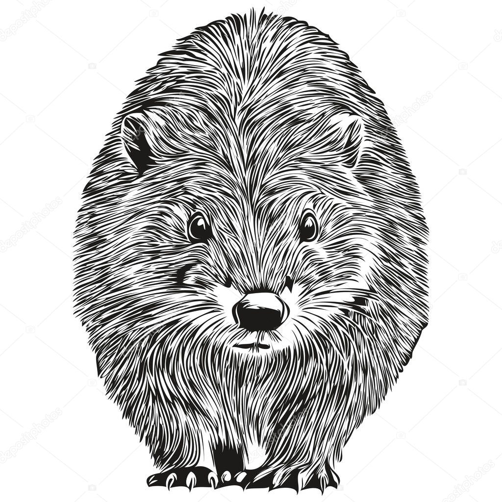 Cute hand drawn beaver, vector illustration black and white beaver