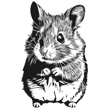 Eskitilmiş oyma hamster çizimi mürekkep çizimi hamster.