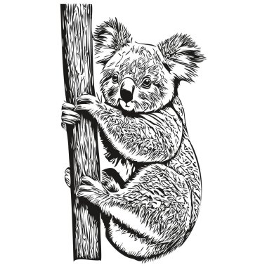 Beyaz arka planda Koala 'nın eli çizilmiş, koala bea