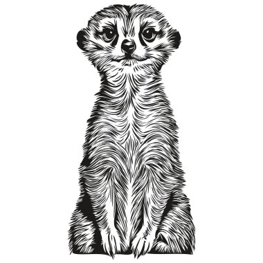 Meerkat skeç, el çizimi vahşi yaşam, eski gravür stili, vektör illüstrasyon mirketi