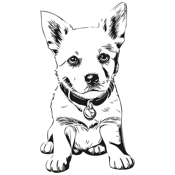 Puppy Vector Illustration Line Art Drawing Black White Puppie — Stock Vector