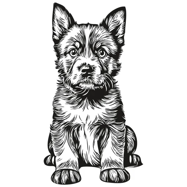 Puppy Vector Illustration Line Art Drawing Black White Puppies — Stock Vector