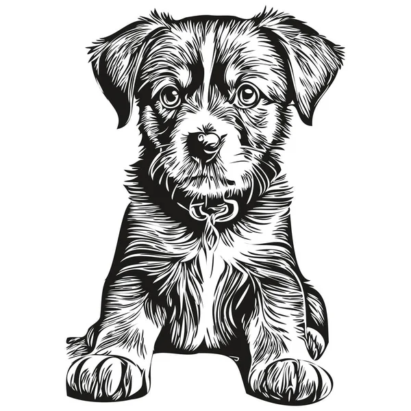 Divertido Cachorro Dibujos Animados Línea Arte Ilustración Tinta Boceto Cachorro — Vector de stock