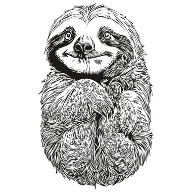 Eskitilmiş oyma, izole edilmiş Sloth çizimi, mürekkep kesimi, Sloth.