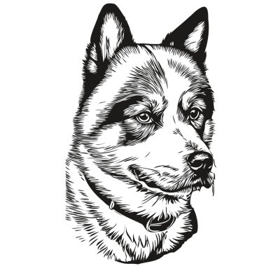 Akita köpek eli siyah beyaz çizgi çizen logo resim çizer.