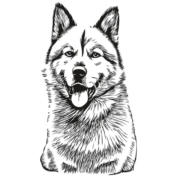 Akita Köpek Eli Çizilmiş Logo Siyah Beyaz Çizgi Çiziyor Sanat — Stok Vektör
