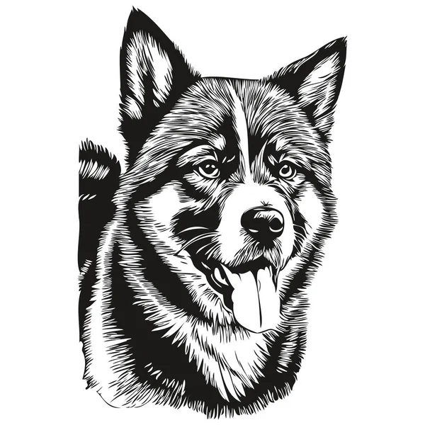 秋田狗标志矢量黑白 老旧可爱的狗头雕刻草图 — 图库矢量图片