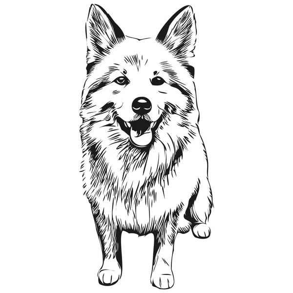 American Eskimo Pes Ručně Kreslené Logo Kreslení Černá Bílá Čára — Stockový vektor