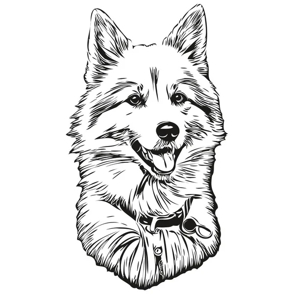美国爱斯基摩犬标志载体黑白相间 老旧可爱的狗头雕刻逼真的品种宠物 — 图库矢量图片