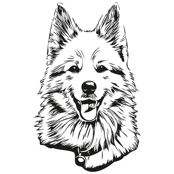 美国爱斯基摩犬标志向量黑白 老旧可爱的狗头刻着 — 图库矢量图片