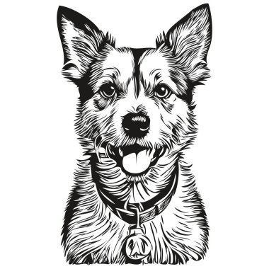 Russell Terrier köpek eli, siyah beyaz çizgili logo çizmiş. Sanat hayvanları gerçekçi bir evcil hayvan.