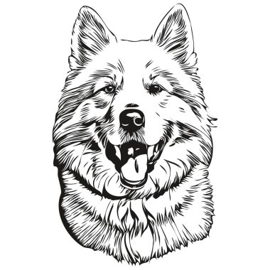 Samoyed köpek eli çizilmiş logo siyah beyaz çizgi çizili sanat hayvanları çizimi