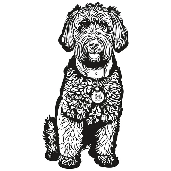 Černý Ruský Teriér Pes Domácí Silueta Zvíře Linie Ilustrace Ručně — Stockový vektor