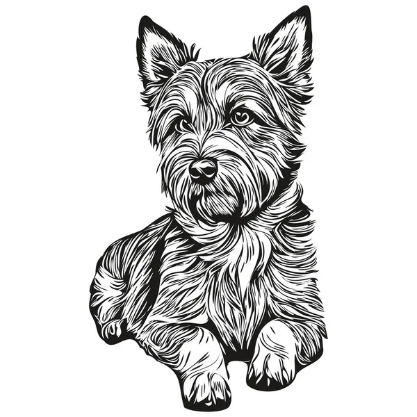 ボーダーテリア犬漫画フェイスインクの肖像画 黒と白のスケッチ描画 Tシャツプリント現実的な品種のペット — ストックベクタ