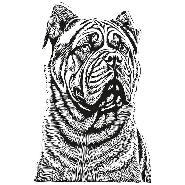 Bullmastiff Собака Футболка Отпечаток Черно Белый Милый Смешной Очертания Рисунок — стоковый вектор