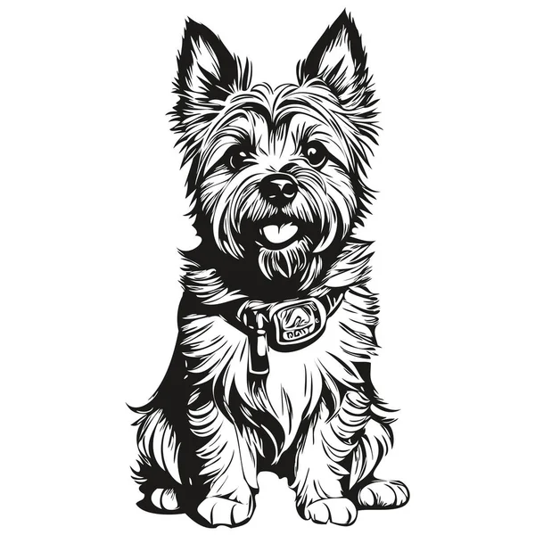 Cairn Terrier Hund Kontur Penna Teckning Konstverk Svart Tecken Vit — Stock vektor