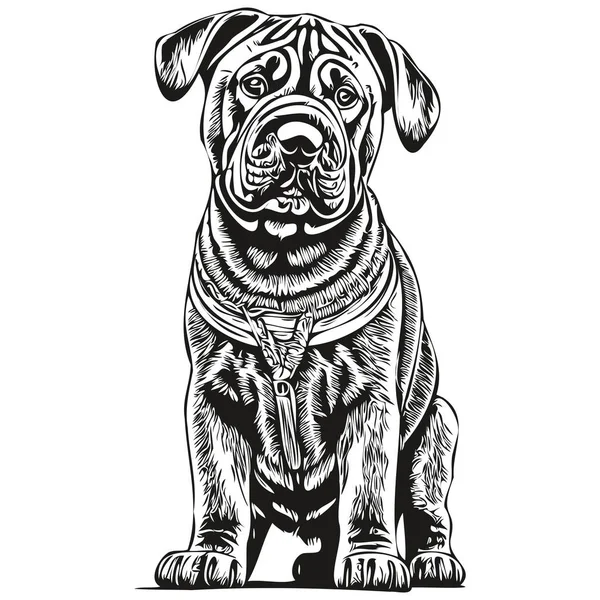 中国のシャールペイ犬の手描きのロゴは黒と白のラインアートペットのイラストスケッチの図面を描く — ストックベクタ