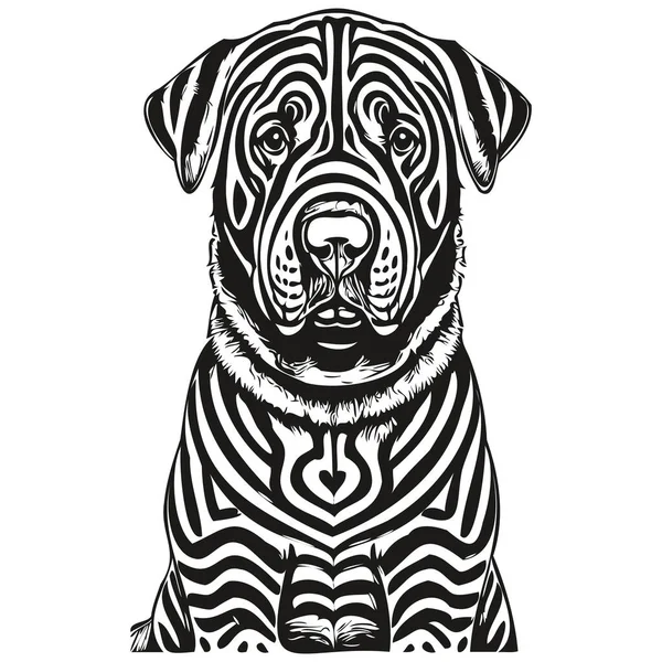 中国のシャールペイ犬のロゴベクトル黒と白 ヴィンテージかわいい犬の頭の彫刻スケッチ図面 — ストックベクタ