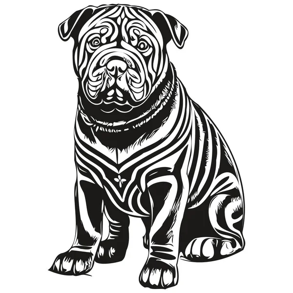 中国沙培犬素描笔画 白色背景上的黑色人物写实宠物轮廓 — 图库矢量图片