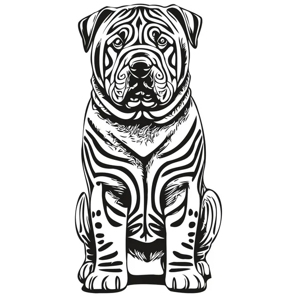 中国のシャールペイ犬の肖像画ベクトルで 動物の手の入れ墨やTシャツの印刷イラストのスケッチの描画 — ストックベクタ