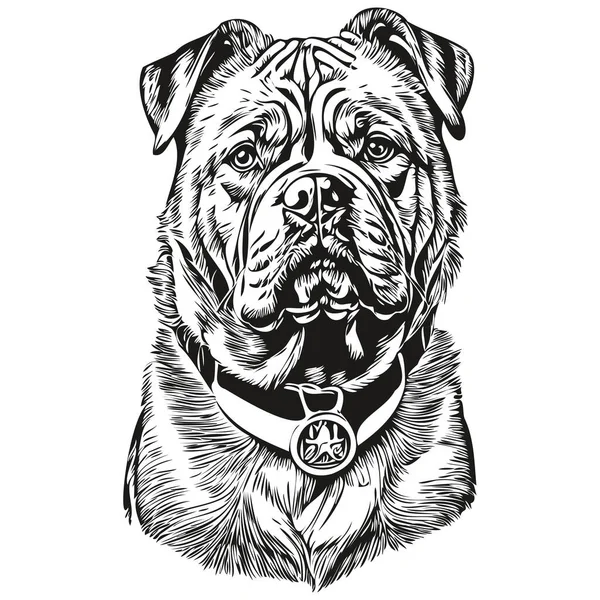 ボルドー犬のロゴベクトル黒と白 ヴィンテージかわいい犬の頭は現実的な品種のペットを刻ま — ストックベクタ