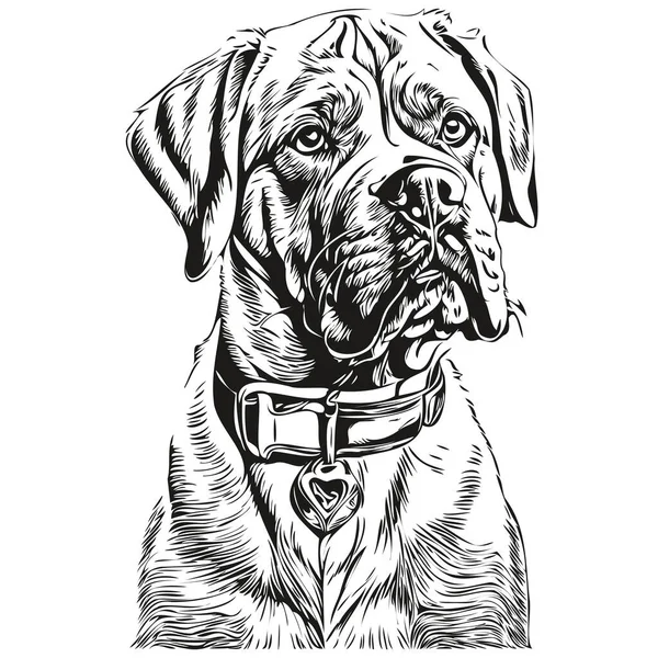 Dogue Bordeaux Dog Shirt Print Black White Cute Funny Outline — Stock Vector