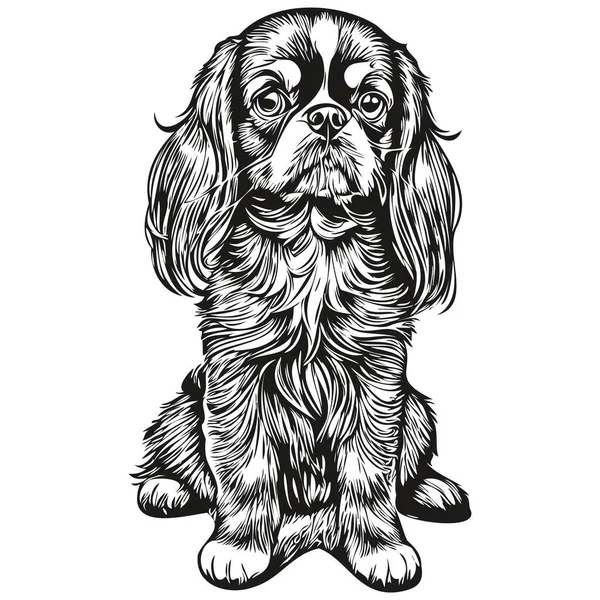 日本語おもちゃスペイン犬の漫画の顔インクの肖像画 黒と白のスケッチ描画 Tシャツプリント現実的な品種のペット — ストックベクタ