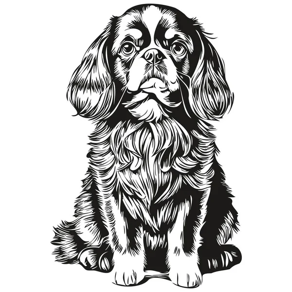 Russian Toy Spaniel Dog Cartoon Face Ink Portrait Black White — стоковый вектор