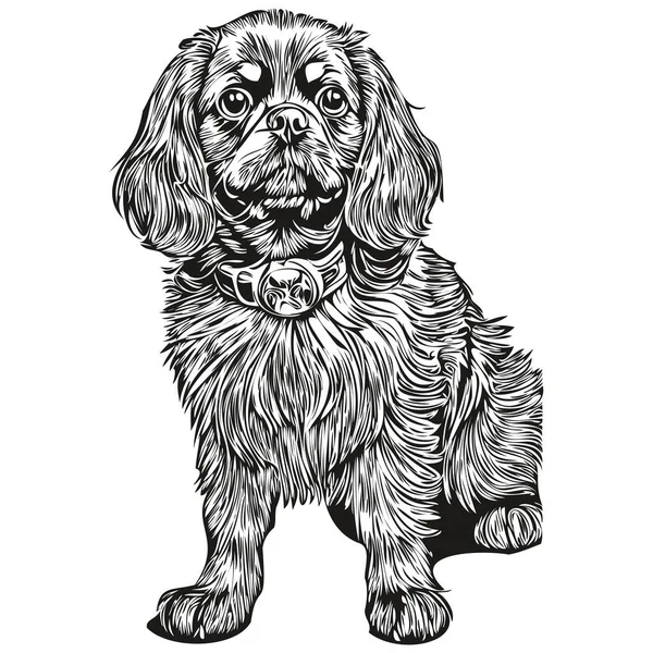 日本語おもちゃスペイン犬のロゴベクトル黒と白 ヴィンテージかわいい犬の頭が刻まれた — ストックベクタ