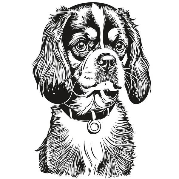 日本語おもちゃスペイン犬鉛筆手描きベクトル アウトラインイラストペットの顔のロゴ黒と白 — ストックベクタ