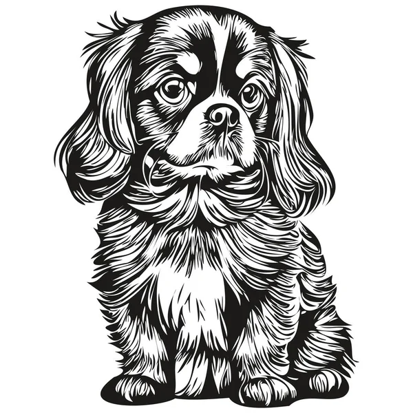 Russian Toy Spaniel Dog Pet Sketch Illustration Black White Engraving — стоковый вектор