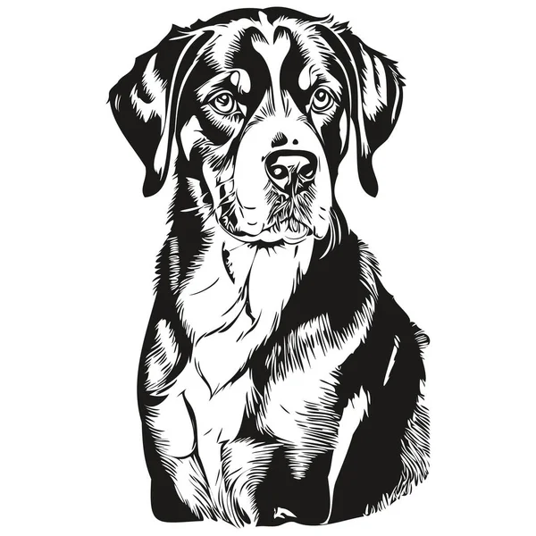 Daha Büyük Sviçre Dağ Köpeği Oymalı Vektör Portresi Siyah Beyaz — Stok Vektör