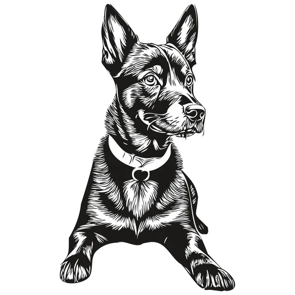 Manchester Terrier Köpek Oymalı Vektör Portresi Karikatür Vintage Siyah Beyaz — Stok Vektör