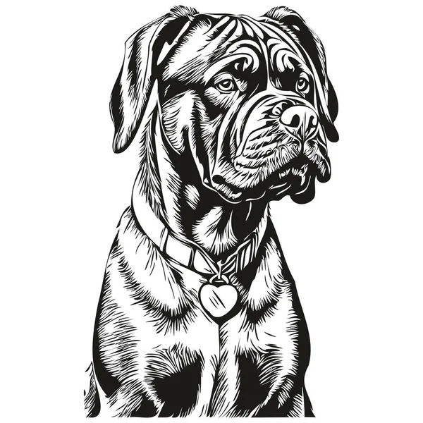 Neapolitan Mastiff狗狗手绘标识画黑白线条的艺术宠物画图逼真的品种宠物 — 图库矢量图片
