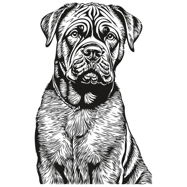 Neapolitan Mastiff小狗T恤印着黑白相间 可爱有趣的轮廓画中矢量逼真的品种宠物 — 图库矢量图片